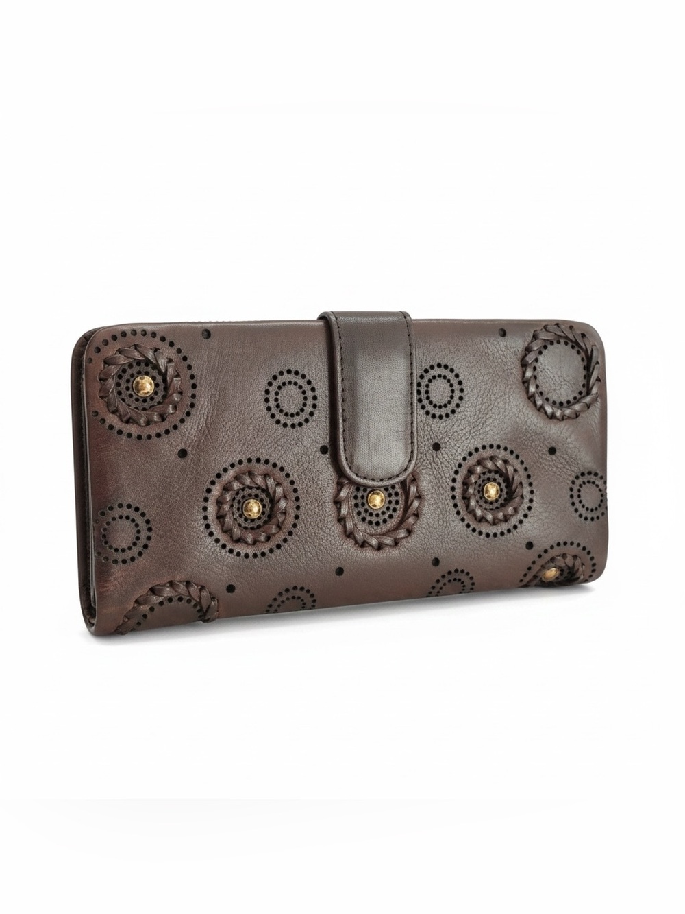 Anthropology Vilenca Holland Large Circular Pattern w/ studs  Wallet in Chestnut
